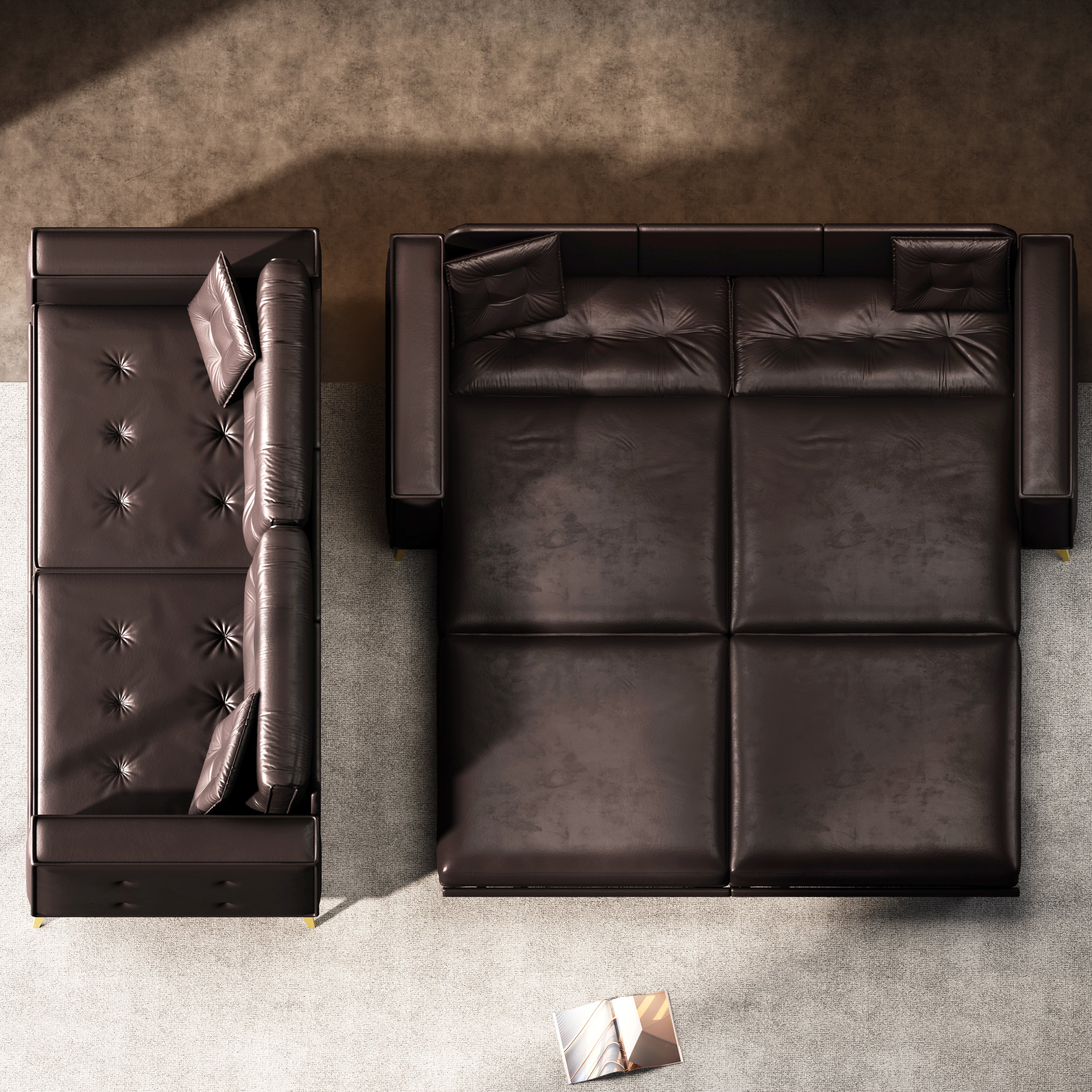 92.1'King Size Pull Out Sofa Bed,3-in-1 Faux Leather Convertible Sleeper Sofa with Ultra Wide Armrests,Tufted Modern Sofa,4-Seater Couch with 2 Pillows for Living Room,Apartment,Office,Dark Brown Sofa