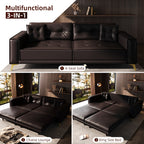 92.1'King Size Pull Out Sofa Bed,3-in-1 Faux Leather Convertible Sleeper Sofa with Ultra Wide Armrests,Tufted Modern Sofa,4-Seater Couch with 2 Pillows for Living Room,Apartment,Office,Dark Brown Sofa