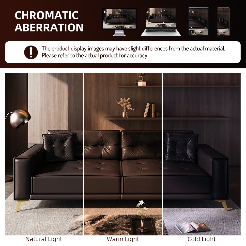 92.1'King Size Pull Out Sofa Bed,3-in-1 Faux Leather Convertible Sleeper Sofa with Ultra Wide Armrests,Tufted Modern Sofa,4-Seater Couch with 2 Pillows for Living Room,Apartment,Office,Dark Brown Sofa