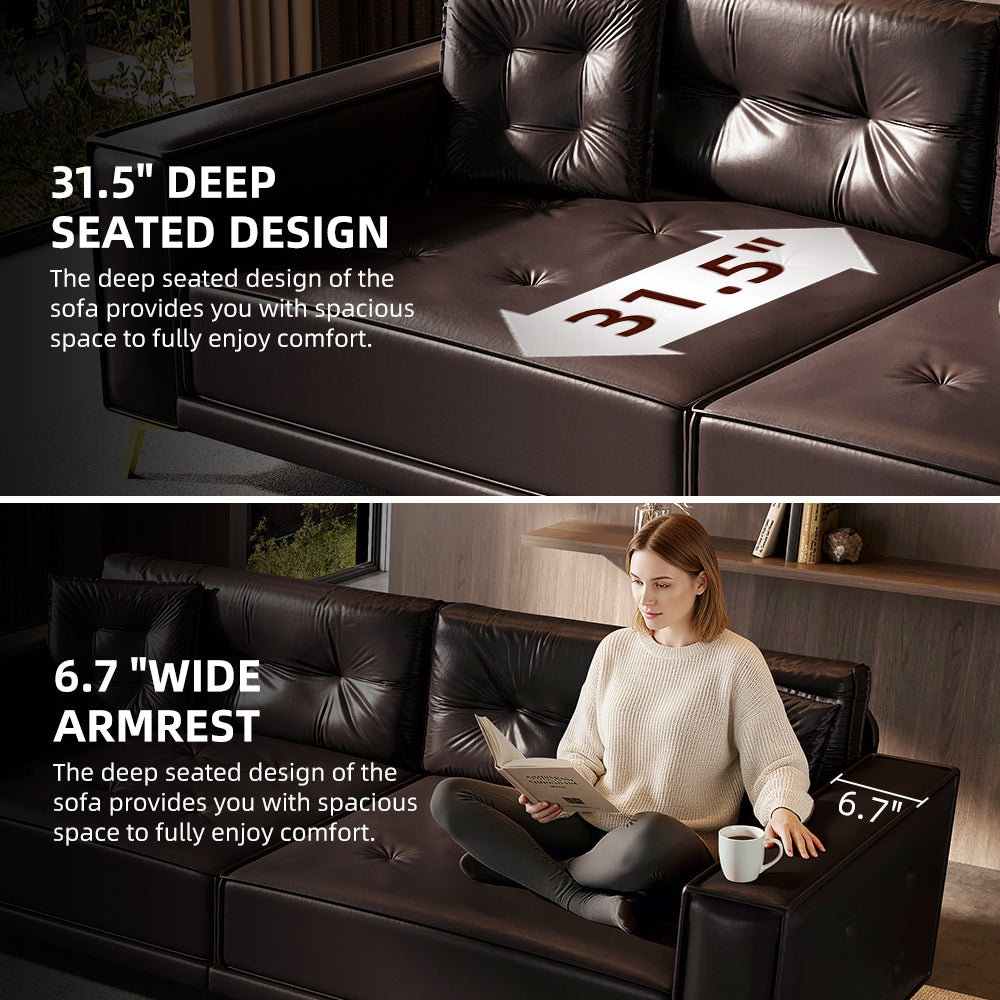 92.1'King Size Pull Out Sofa Bed,3-in-1 Faux Leather Convertible Sleeper Sofa with Ultra Wide Armrests,Tufted Modern Sofa,4-Seater Couch with 2 Pillows for Living Room,Apartment,Office,Dark Brown Sofa