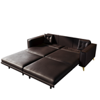 92.1'King Size Pull Out Sofa Bed,3-in-1 Faux Leather Convertible Sleeper Sofa with Ultra Wide Armrests,Tufted Modern Sofa,4-Seater Couch with 2 Pillows for Living Room,Apartment,Office,Dark Brown Sofa