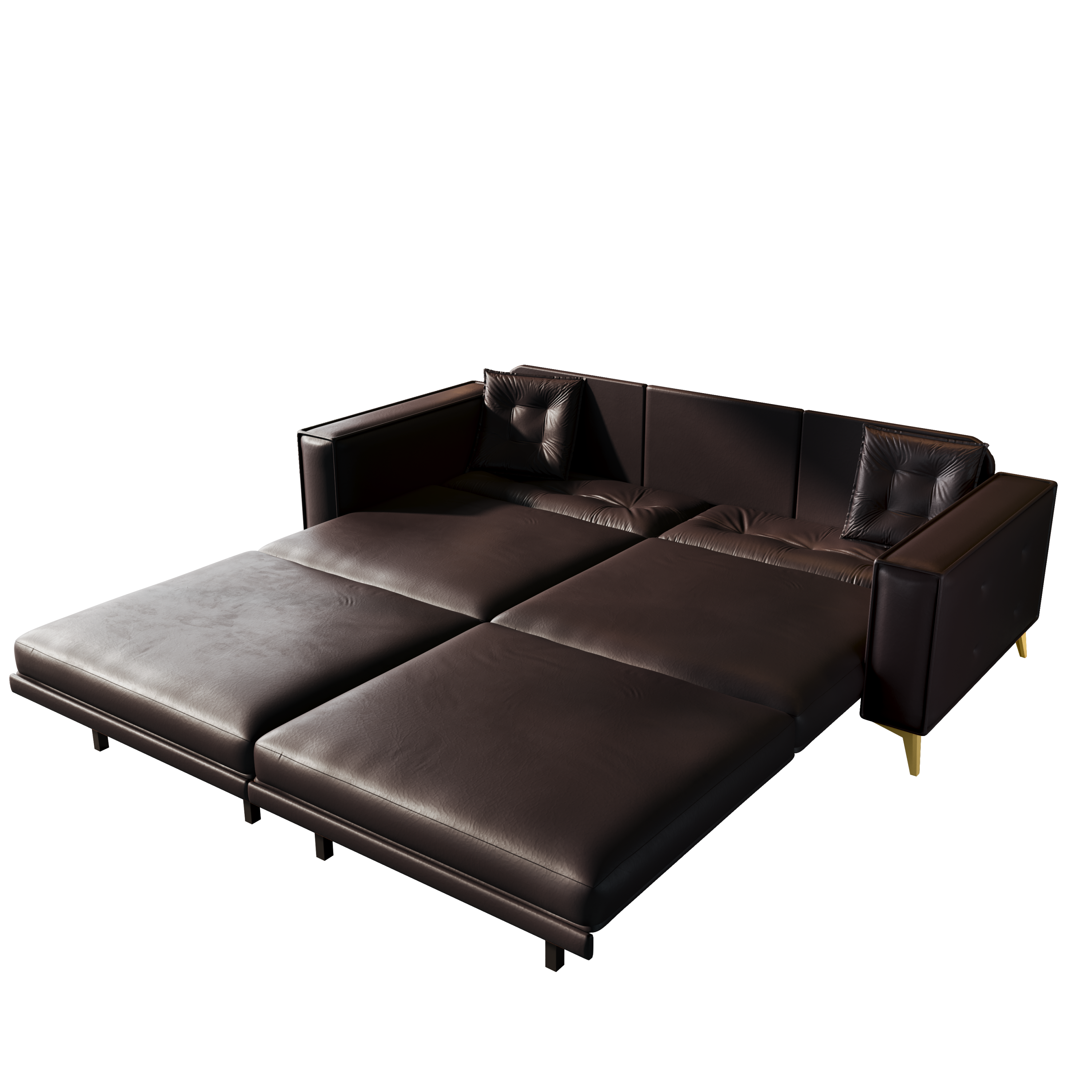 92.1'King Size Pull Out Sofa Bed,3-in-1 Faux Leather Convertible Sleeper Sofa with Ultra Wide Armrests,Tufted Modern Sofa,4-Seater Couch with 2 Pillows for Living Room,Apartment,Office,Dark Brown Sofa