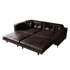92.1'King Size Pull Out Sofa Bed,3-in-1 Faux Leather Convertible Sleeper Sofa with Ultra Wide Armrests,Tufted Modern Sofa,4-Seater Couch with 2 Pillows for Living Room,Apartment,Office,Dark Brown Sofa