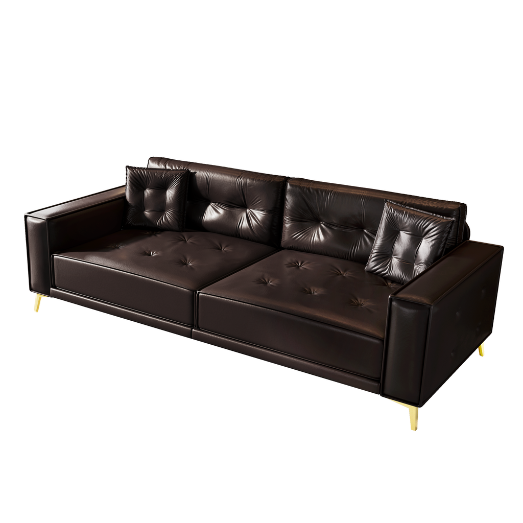 92.1'King Size Pull Out Sofa Bed,3-in-1 Faux Leather Convertible Sleeper Sofa with Ultra Wide Armrests,Tufted Modern Sofa,4-Seater Couch with 2 Pillows for Living Room,Apartment,Office,Dark Brown Sofa