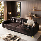 92.1'King Size Pull Out Sofa Bed,3-in-1 Faux Leather Convertible Sleeper Sofa with Ultra Wide Armrests,Tufted Modern Sofa,4-Seater Couch with 2 Pillows for Living Room,Apartment,Office,Dark Brown Sofa