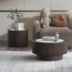 Modern MDF Coffee Table Set in dark brown with marble top, ideal for contemporary living rooms and office spaces.