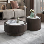 Dark Brown Marble Coffee Table Set featuring round MDF pedestal design, perfect for modern home interiors and versatile use.