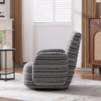 Modern Style 360° Swivel Leisure Chair Fabric Striped Armrest Swivel Chair with sand-rimmed fabric and metal bracket, suitable for living room, balcony and bedroom Accent Chair