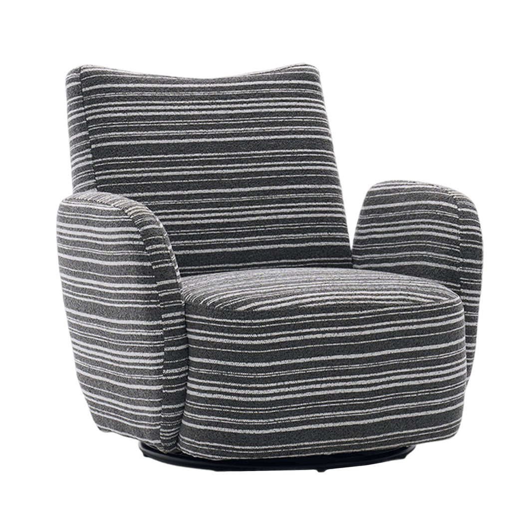 Modern Style 360° Swivel Leisure Chair Fabric Striped Armrest Swivel Chair with sand-rimmed fabric and metal bracket, suitable for living room, balcony and bedroom Accent Chair