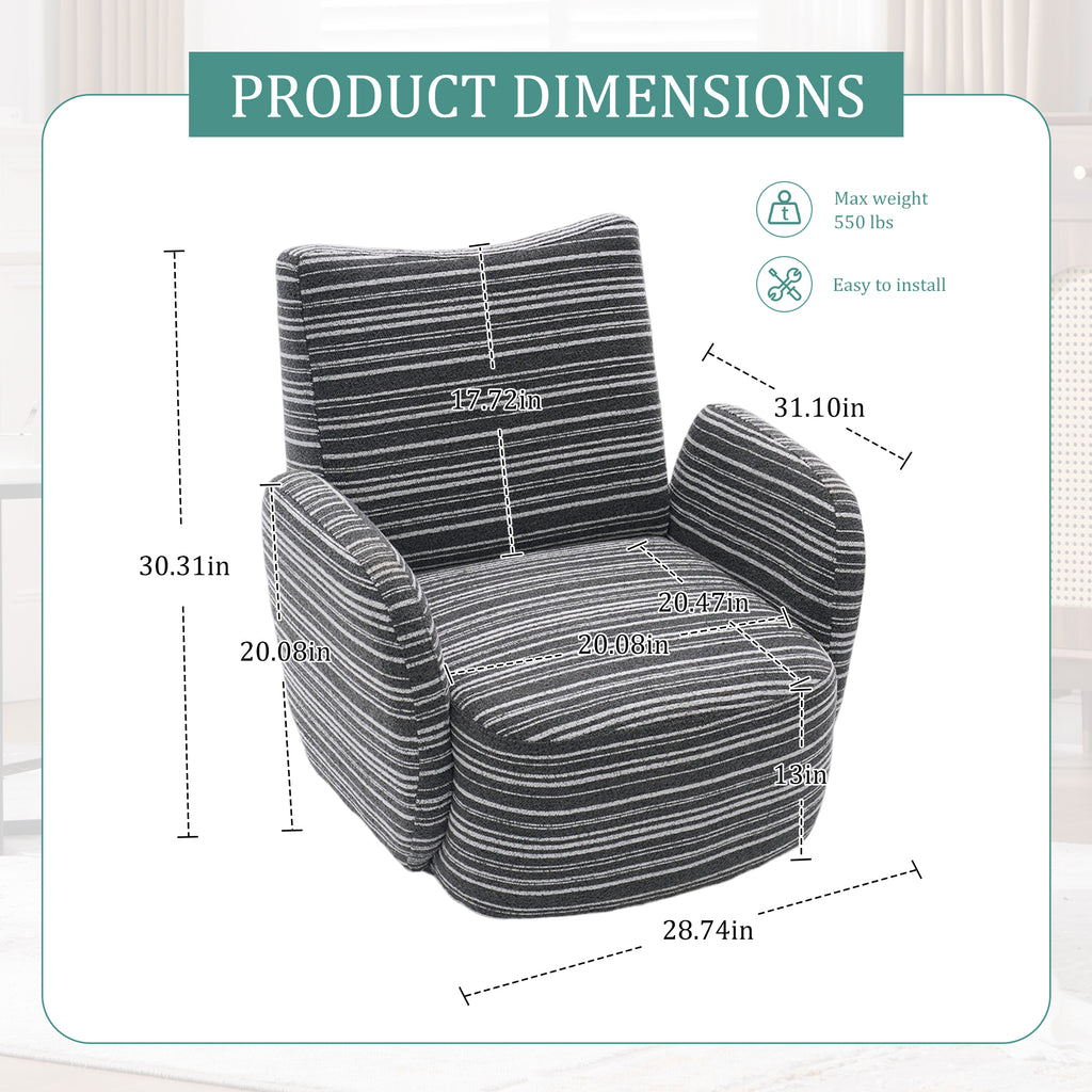 Modern Style 360° Swivel Leisure Chair Fabric Striped Armrest Swivel Chair with sand-rimmed fabric and metal bracket, suitable for living room, balcony and bedroom Accent Chair