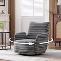 Modern Style 360° Swivel Leisure Chair Fabric Striped Armrest Swivel Chair with sand-rimmed fabric and metal bracket, suitable for living room, balcony and bedroom Accent Chair