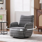 Modern Style 360° Swivel Leisure Chair Fabric Striped Armrest Swivel Chair with sand-rimmed fabric and metal bracket, suitable for living room, balcony and bedroom Accent Chair