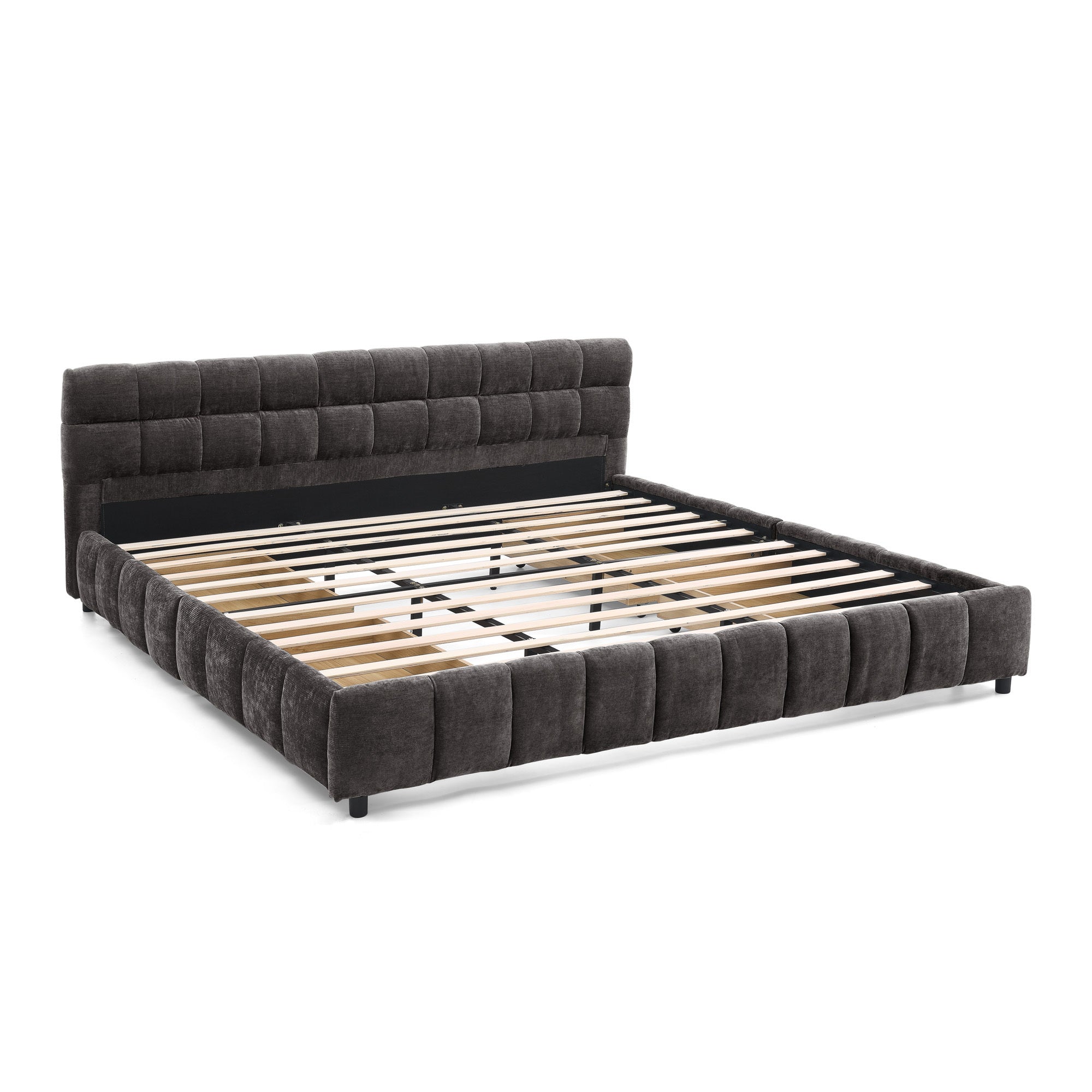 King Size Upholstered Bed ,comfortable upholstered bed frame, Chenille fabric, with headboard and solid bed frame. With drawer for storage.-Dark Gray(88.5''*85.5''*31'')