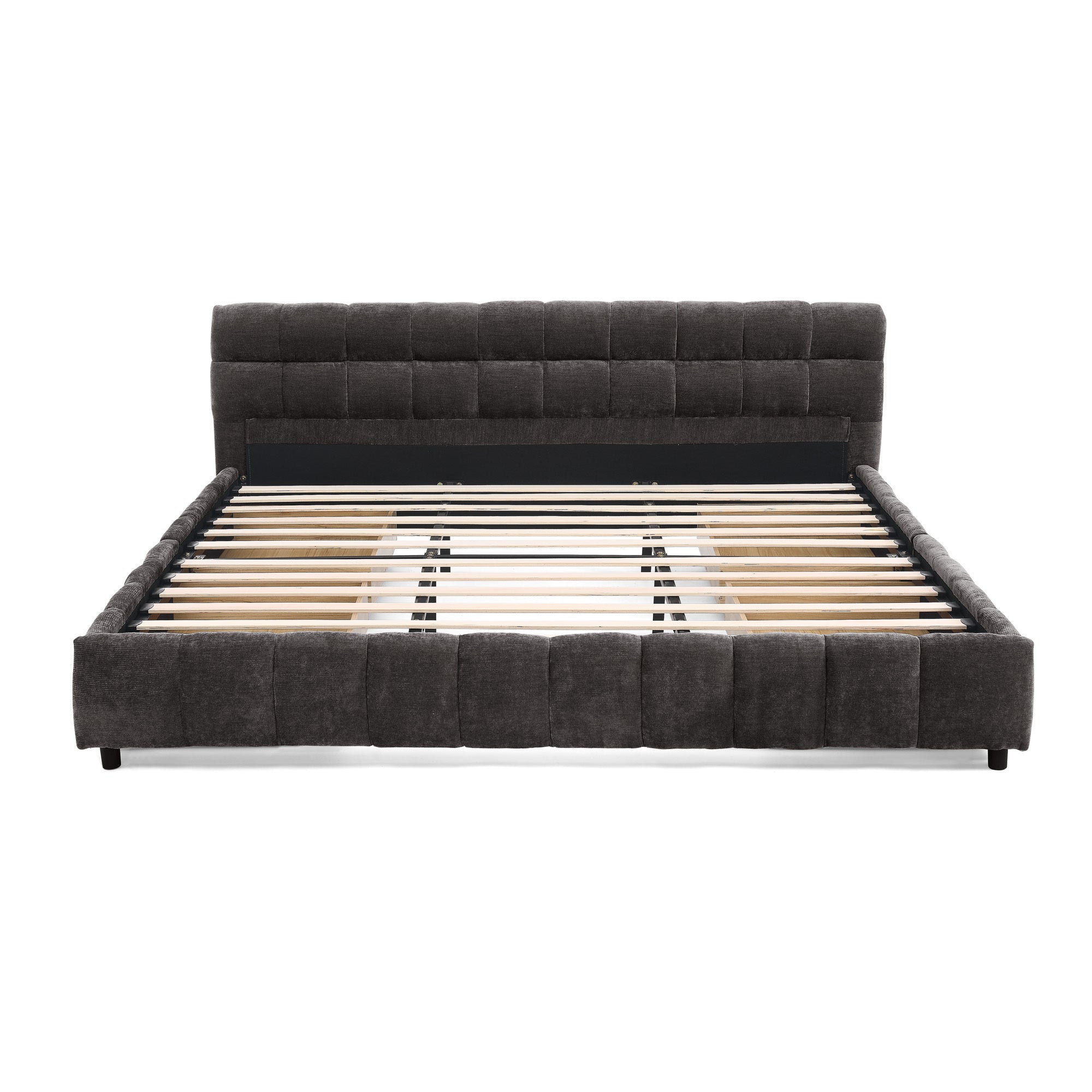 King Size Upholstered Bed ,comfortable upholstered bed frame, Chenille fabric, with headboard and solid bed frame. With drawer for storage.-Dark Gray(88.5''*85.5''*31'')