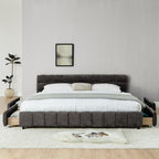 King Size Upholstered Bed ,comfortable upholstered bed frame, Chenille fabric, with headboard and solid bed frame. With drawer for storage.-Dark Gray(88.5''*85.5''*31'')