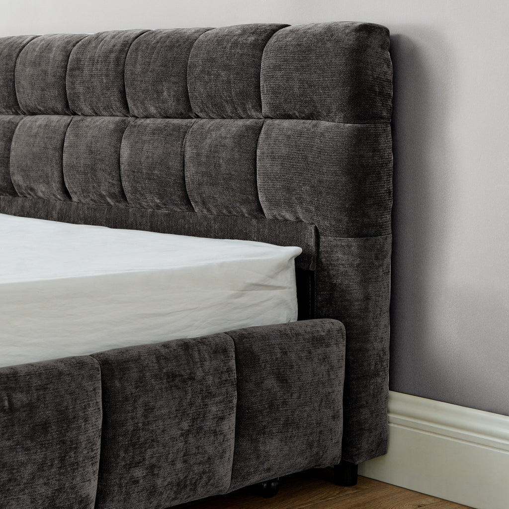 King Size Upholstered Bed ,comfortable upholstered bed frame, Chenille fabric, with headboard and solid bed frame. With drawer for storage.-Dark Gray(88.5''*85.5''*31'')