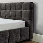 King Size Upholstered Bed ,comfortable upholstered bed frame, Chenille fabric, with headboard and solid bed frame. With drawer for storage.-Dark Gray(88.5''*85.5''*31'')