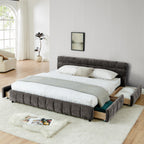 King Size Upholstered Bed ,comfortable upholstered bed frame, Chenille fabric, with headboard and solid bed frame. With drawer for storage.-Dark Gray(88.5''*85.5''*31'')