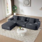 113' Modern L-Shaped Modular Sectional Sofa for Living Room, Corduroy Upholstery dark gray, Oversized 3-Seater Couch with Deep Seat and Movable Ottoman – No Assembly