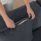 113' Modern L-Shaped Modular Sectional Sofa for Living Room, Corduroy Upholstery dark gray, Oversized 3-Seater Couch with Deep Seat and Movable Ottoman – No Assembly