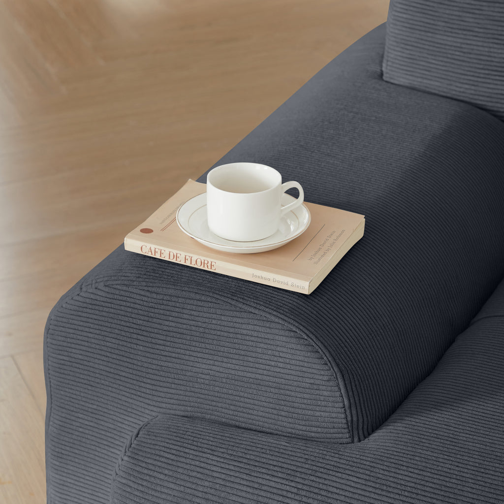 113' Modern L-Shaped Modular Sectional Sofa for Living Room, Corduroy Upholstery dark gray, Oversized 3-Seater Couch with Deep Seat and Movable Ottoman – No Assembly