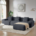 113' Modern L-Shaped Modular Sectional Sofa for Living Room, Corduroy Upholstery dark gray, Oversized 3-Seater Couch with Deep Seat and Movable Ottoman – No Assembly