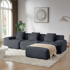113' Modern L-Shaped Modular Sectional Sofa for Living Room, Corduroy Upholstery dark gray, Oversized 3-Seater Couch with Deep Seat and Movable Ottoman – No Assembly