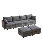 113.5'' Modular Sectiona Corduroy Sofa, Sectional Couches for Living Room U Shaped Sectional Couch with Storage Ottoman, 6 Seats Convertible Sectionals with Chaise