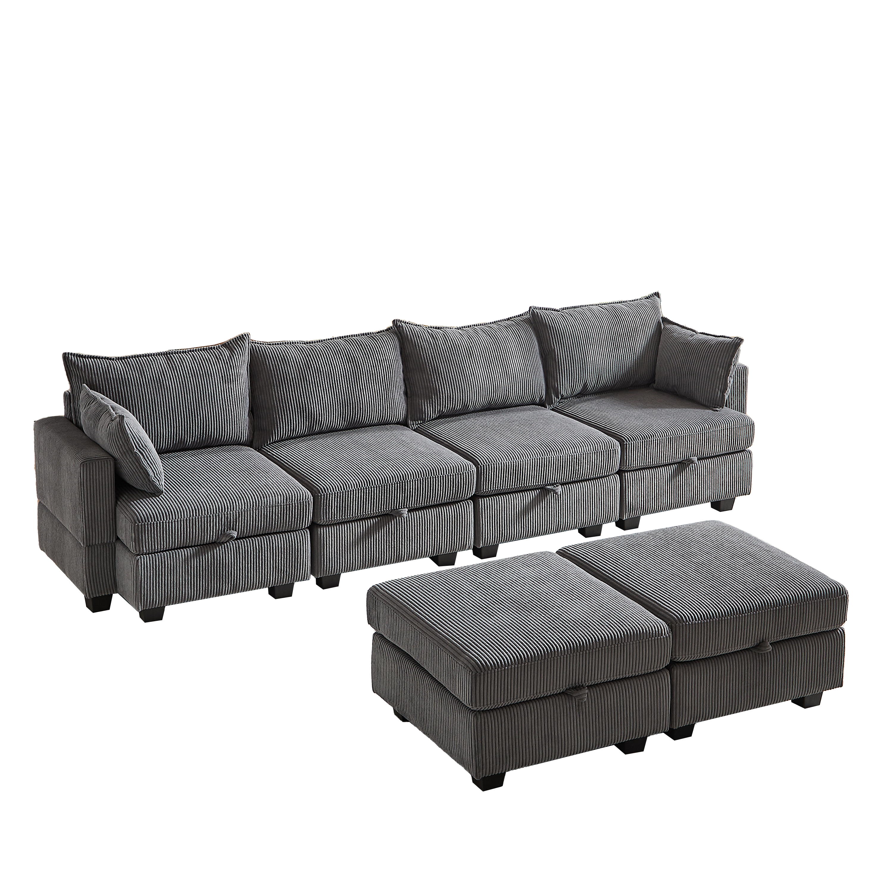 113.5'' Modular Sectiona Corduroy Sofa, Sectional Couches for Living Room U Shaped Sectional Couch with Storage Ottoman, 6 Seats Convertible Sectionals with Chaise