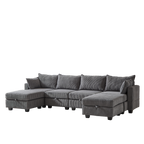 113.5'' Modular Sectiona Corduroy Sofa, Sectional Couches for Living Room U Shaped Sectional Couch with Storage Ottoman, 6 Seats Convertible Sectionals with Chaise