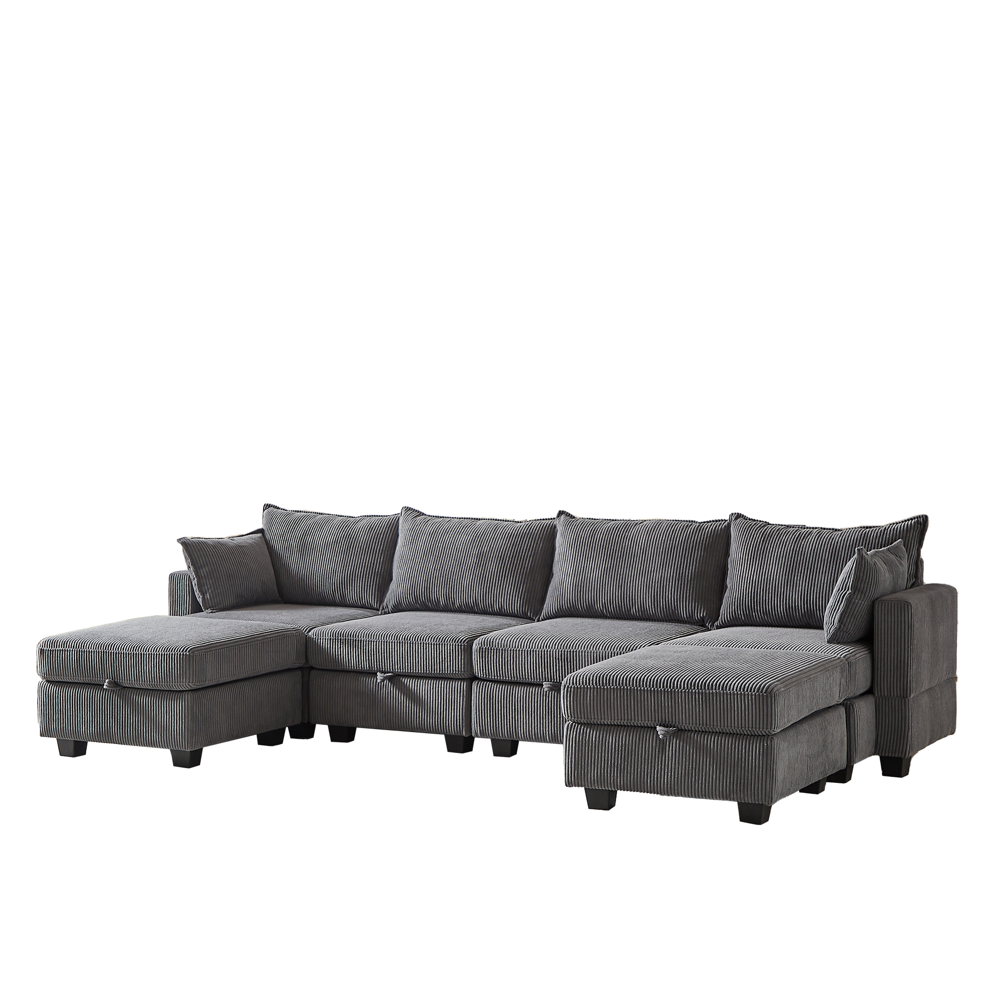 113.5'' Modular Sectiona Corduroy Sofa, Sectional Couches for Living Room U Shaped Sectional Couch with Storage Ottoman, 6 Seats Convertible Sectionals with Chaise
