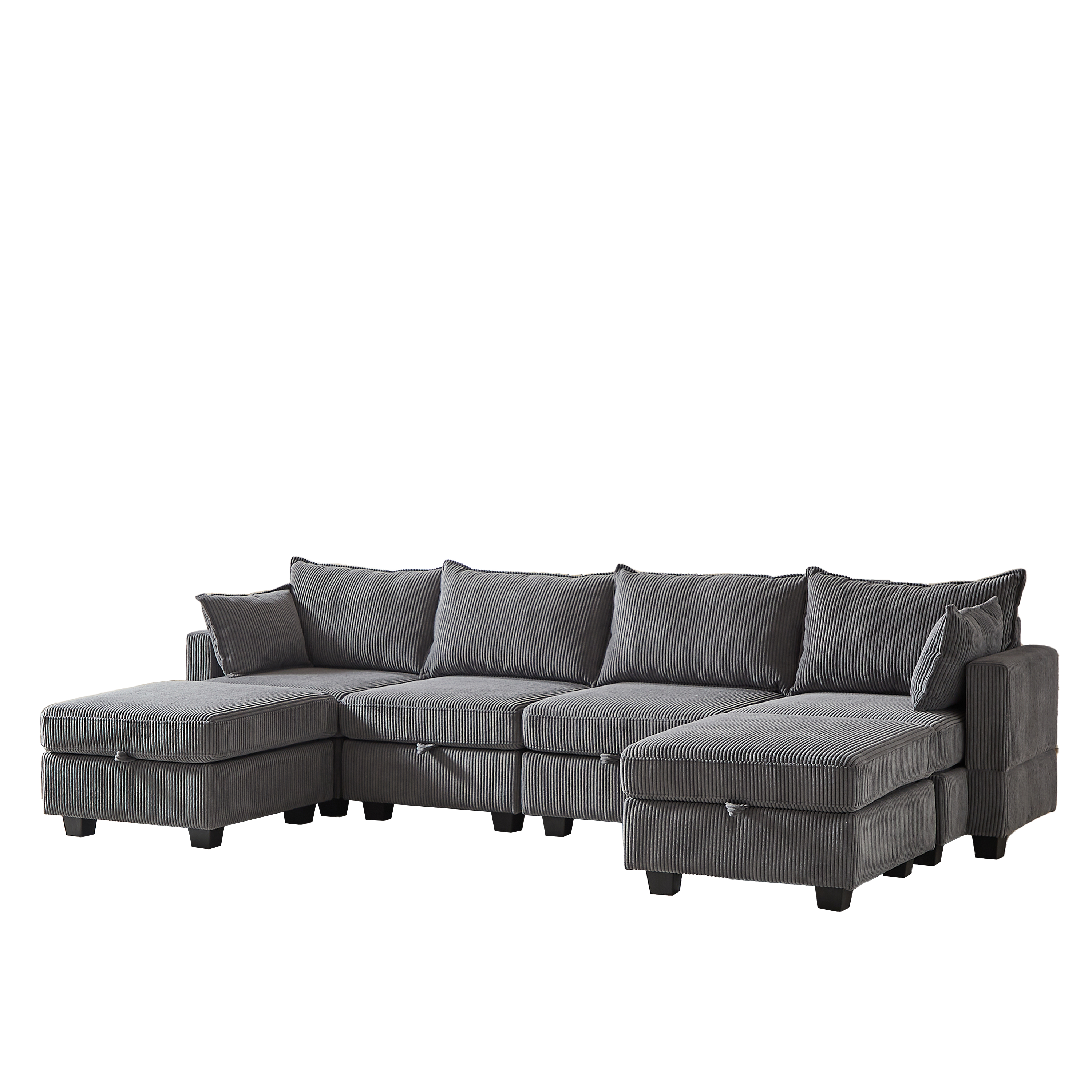 113.5'' Modular Sectiona Corduroy Sofa, Sectional Couches for Living Room U Shaped Sectional Couch with Storage Ottoman, 6 Seats Convertible Sectionals with Chaise