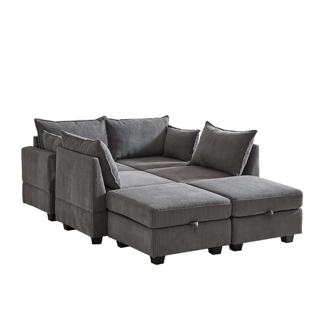 113.5'' Modular Sectiona Corduroy Sofa, Sectional Couches for Living Room U Shaped Sectional Couch with Storage Ottoman, 6 Seats Convertible Sectionals with Chaise