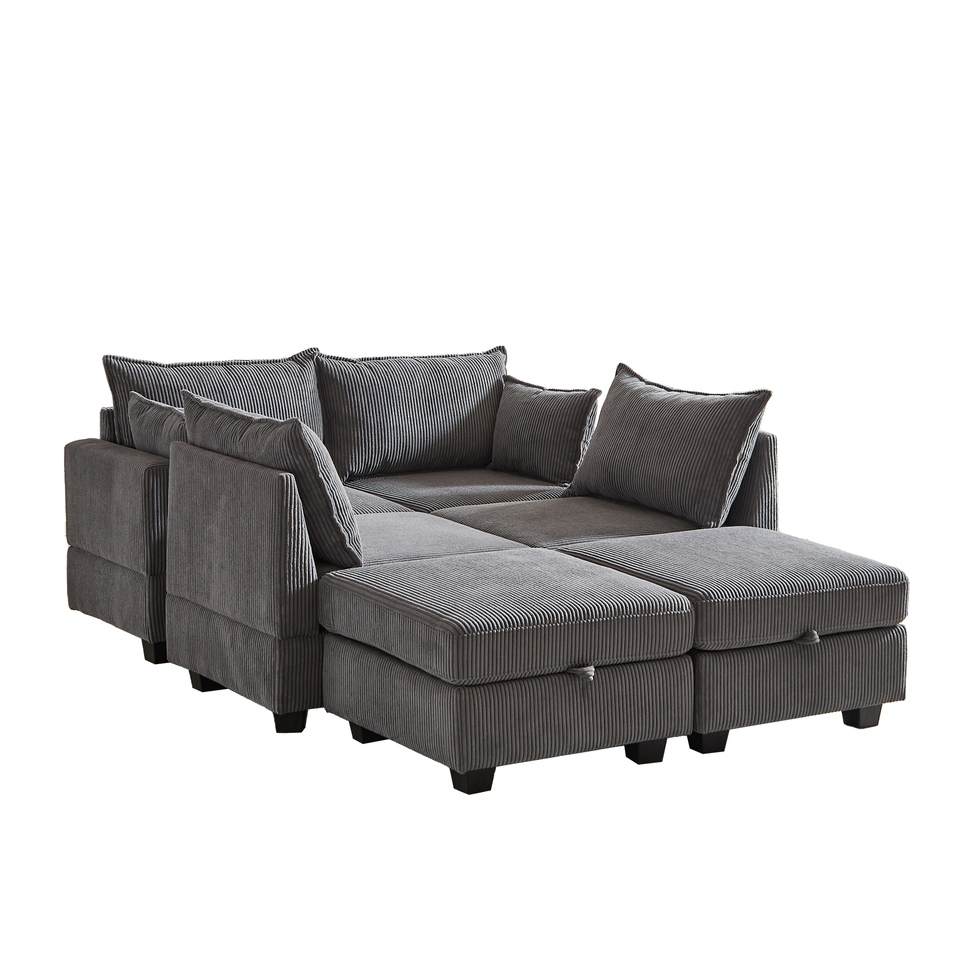 113.5'' Modular Sectiona Corduroy Sofa, Sectional Couches for Living Room U Shaped Sectional Couch with Storage Ottoman, 6 Seats Convertible Sectionals with Chaise