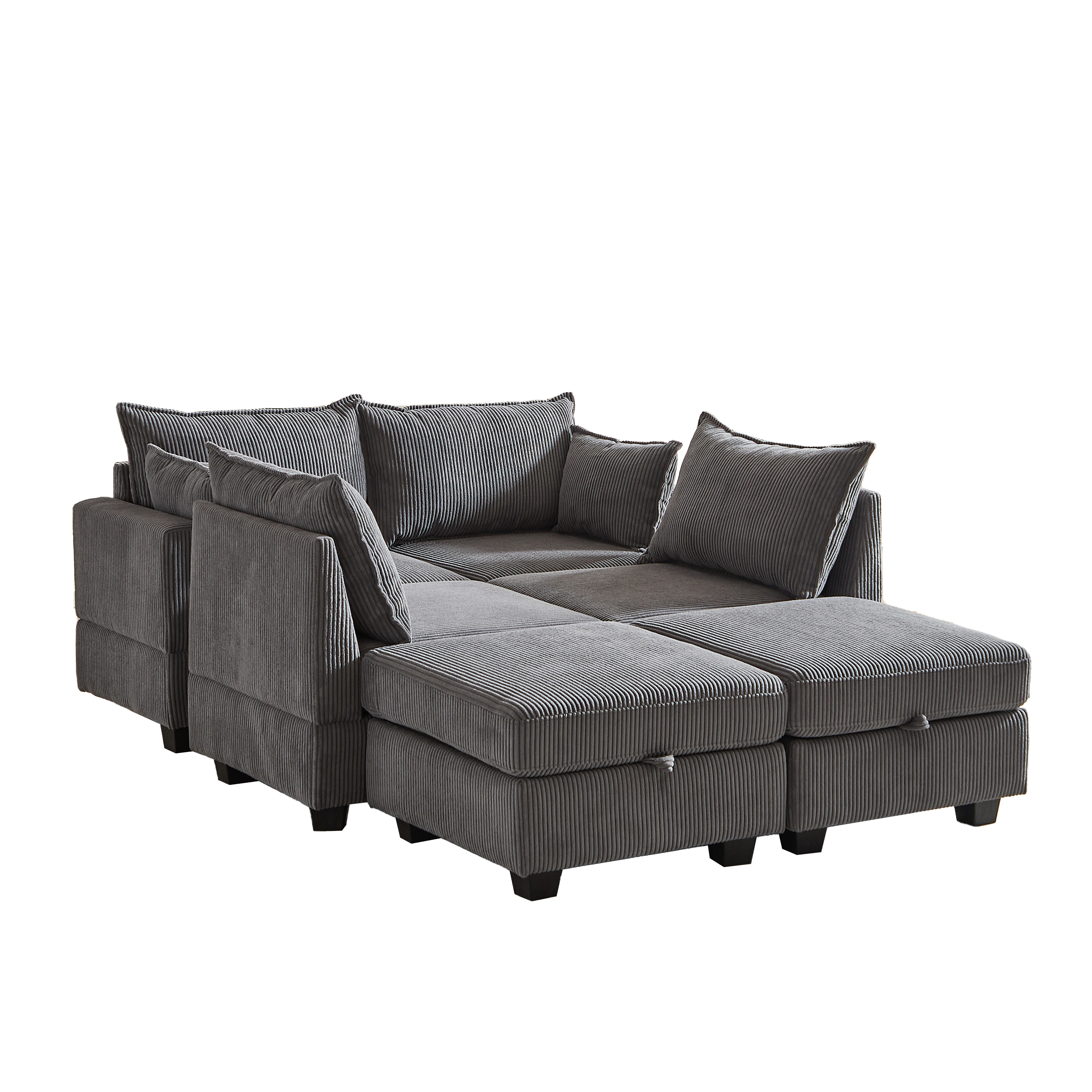 113.5'' Modular Sectiona Corduroy Sofa, Sectional Couches for Living Room U Shaped Sectional Couch with Storage Ottoman, 6 Seats Convertible Sectionals with Chaise