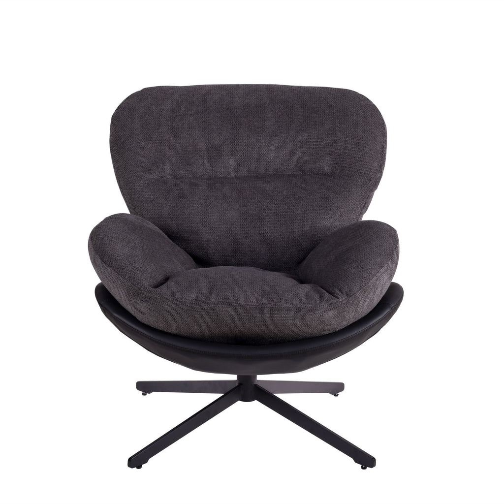 360° Swivel Office Chair, Modern Chenille Chair with Faux Leather and Black Metal Base Frame, No Wheels, Accent Chair for Small Spaces, Living Room, Bedroom, Reading Corner, Office, Dark Gray