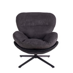 360° Swivel Office Chair, Modern Chenille Chair with Faux Leather and Black Metal Base Frame, No Wheels, Accent Chair for Small Spaces, Living Room, Bedroom, Reading Corner, Office, Dark Gray