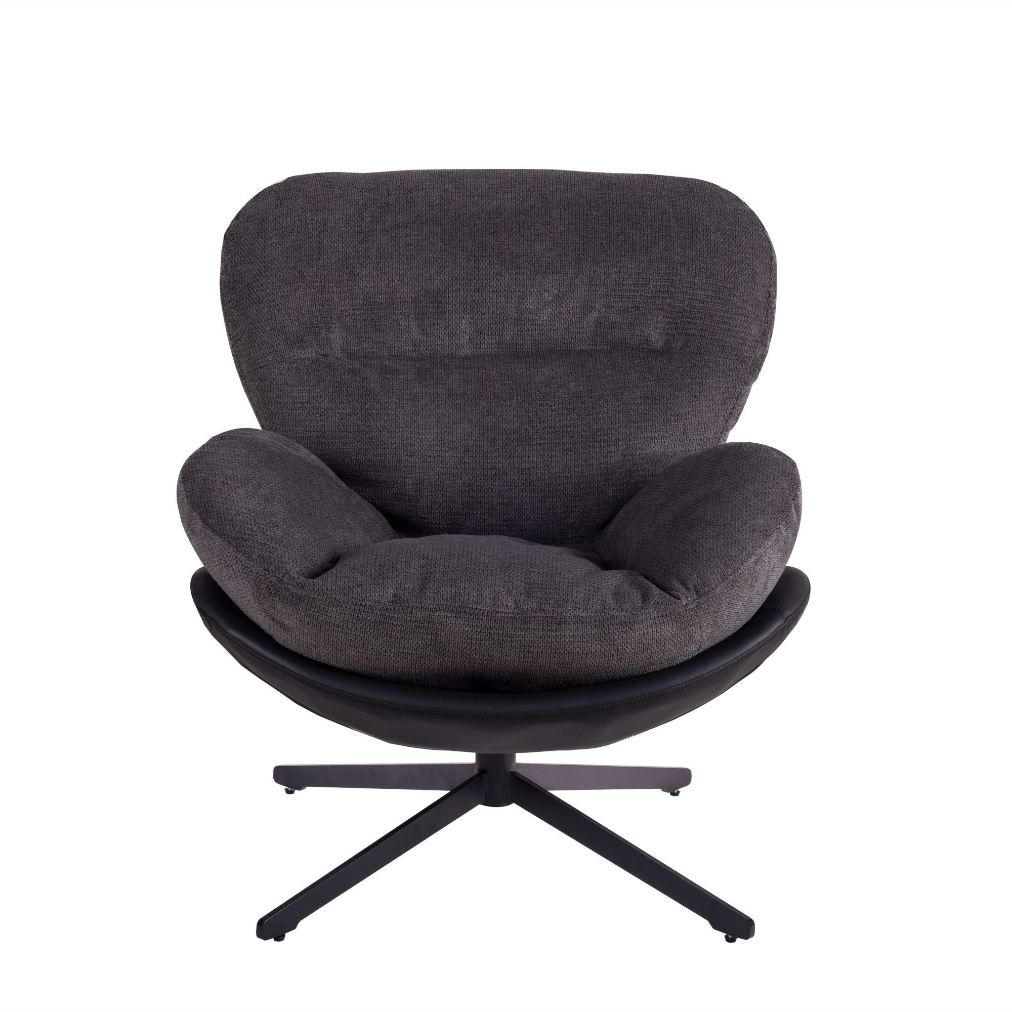 360° Swivel Office Chair, Modern Chenille Chair with Faux Leather and Black Metal Base Frame, No Wheels, Accent Chair for Small Spaces, Living Room, Bedroom, Reading Corner, Office, Dark Gray