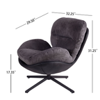 360° Swivel Office Chair, Modern Chenille Chair with Faux Leather and Black Metal Base Frame, No Wheels, Accent Chair for Small Spaces, Living Room, Bedroom, Reading Corner, Office, Dark Gray