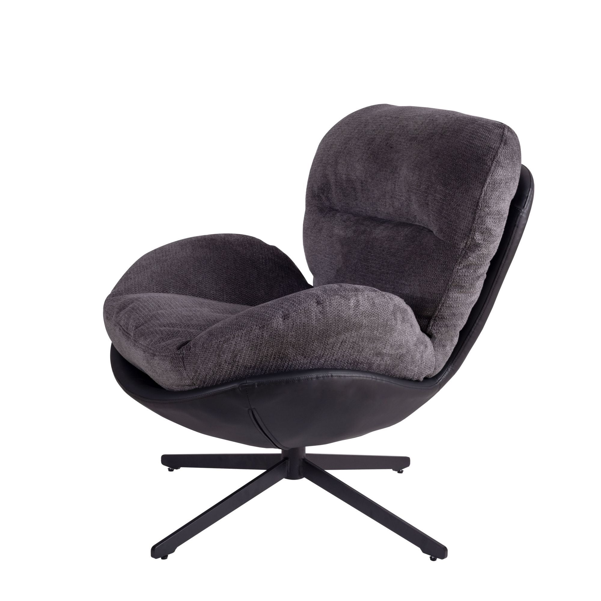 360° Swivel Office Chair, Modern Chenille Chair with Faux Leather and Black Metal Base Frame, No Wheels, Accent Chair for Small Spaces, Living Room, Bedroom, Reading Corner, Office, Dark Gray