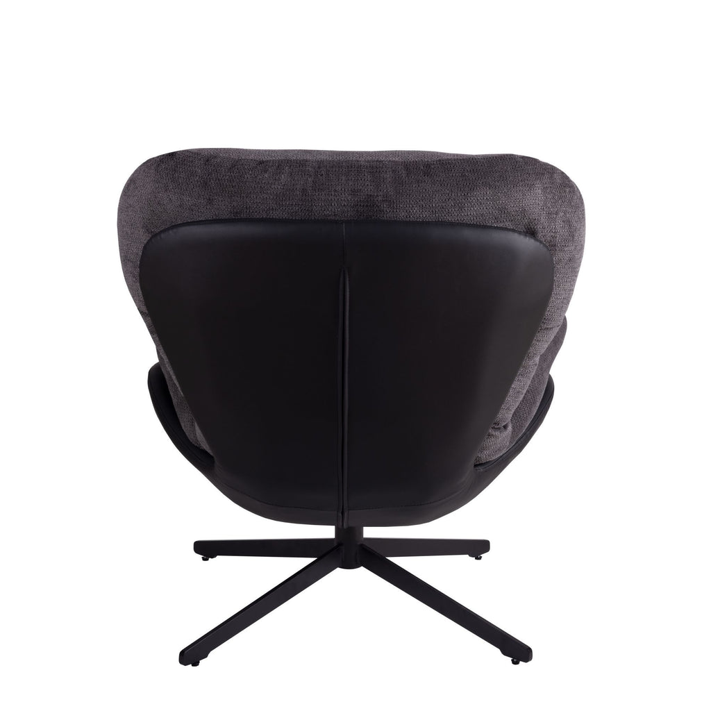 360° Swivel Office Chair, Modern Chenille Chair with Faux Leather and Black Metal Base Frame, No Wheels, Accent Chair for Small Spaces, Living Room, Bedroom, Reading Corner, Office, Dark Gray