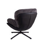 360° Swivel Office Chair, Modern Chenille Chair with Faux Leather and Black Metal Base Frame, No Wheels, Accent Chair for Small Spaces, Living Room, Bedroom, Reading Corner, Office, Dark Gray