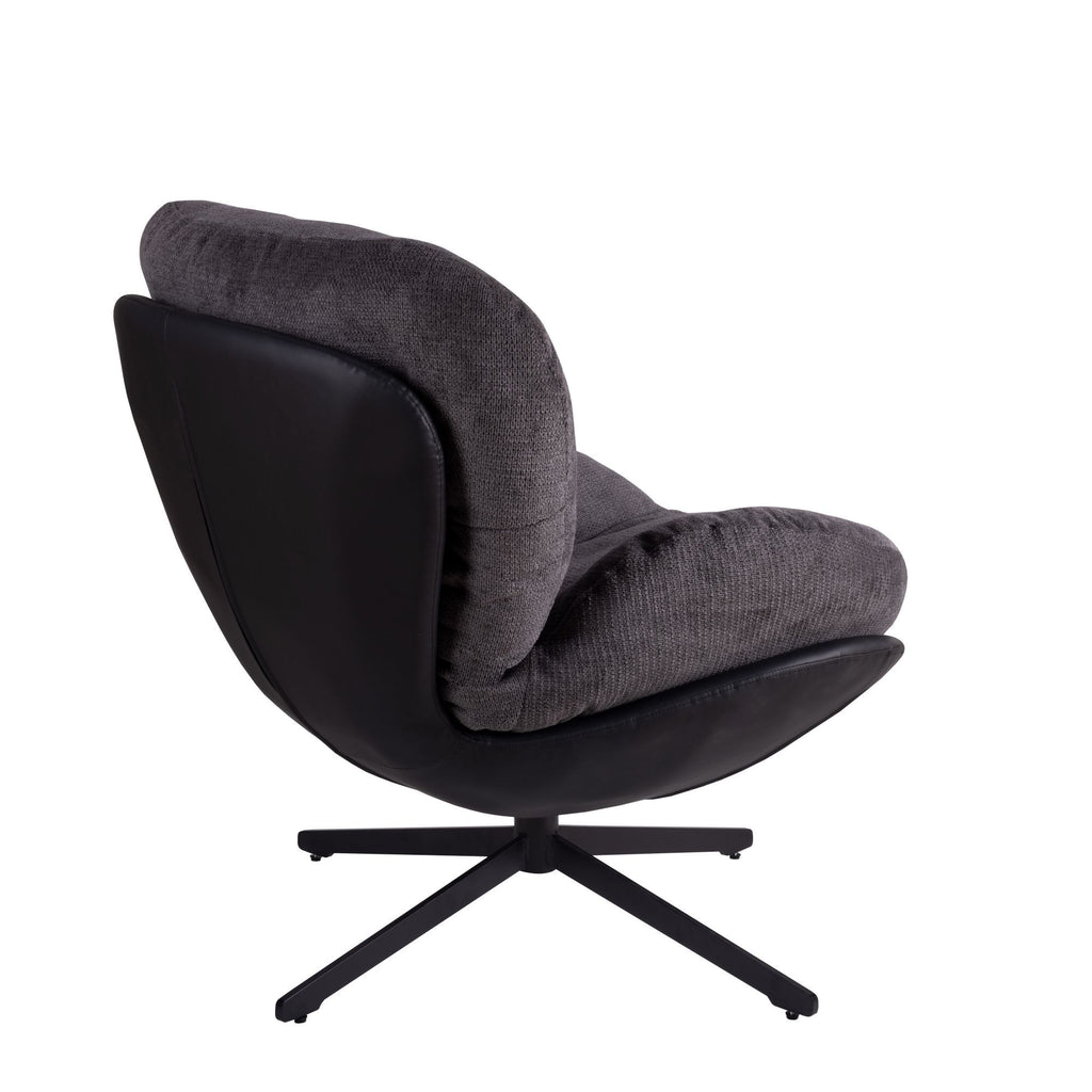 360° Swivel Office Chair, Modern Chenille Chair with Faux Leather and Black Metal Base Frame, No Wheels, Accent Chair for Small Spaces, Living Room, Bedroom, Reading Corner, Office, Dark Gray