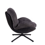 360° Swivel Office Chair, Modern Chenille Chair with Faux Leather and Black Metal Base Frame, No Wheels, Accent Chair for Small Spaces, Living Room, Bedroom, Reading Corner, Office, Dark Gray
