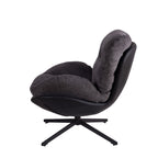 360° Swivel Office Chair, Modern Chenille Chair with Faux Leather and Black Metal Base Frame, No Wheels, Accent Chair for Small Spaces, Living Room, Bedroom, Reading Corner, Office, Dark Gray