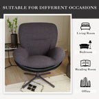 360° Swivel Office Chair, Modern Chenille Chair with Faux Leather and Black Metal Base Frame, No Wheels, Accent Chair for Small Spaces, Living Room, Bedroom, Reading Corner, Office, Dark Gray