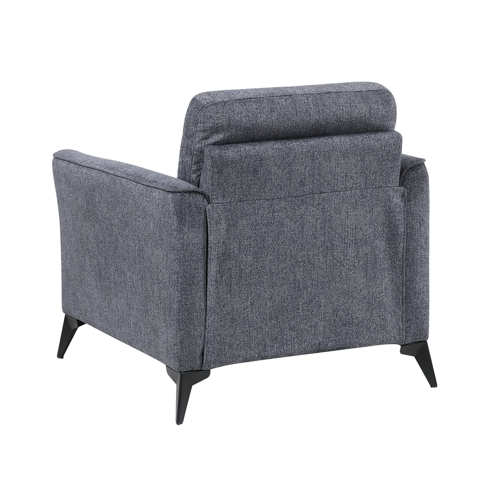Modern Living Room Chair Dark Gray Microfiber Upholstery Comfortable Cushion Seat Black Metal Legs Contemporary Furniture 1pc