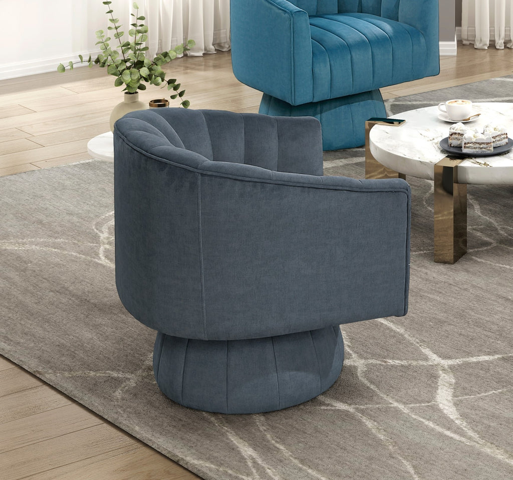 Dark Gray Velvet Accent Chair Modern Luxury Living Room Furniture, 1pc Swivel Chair Comfortable Barrel Back
