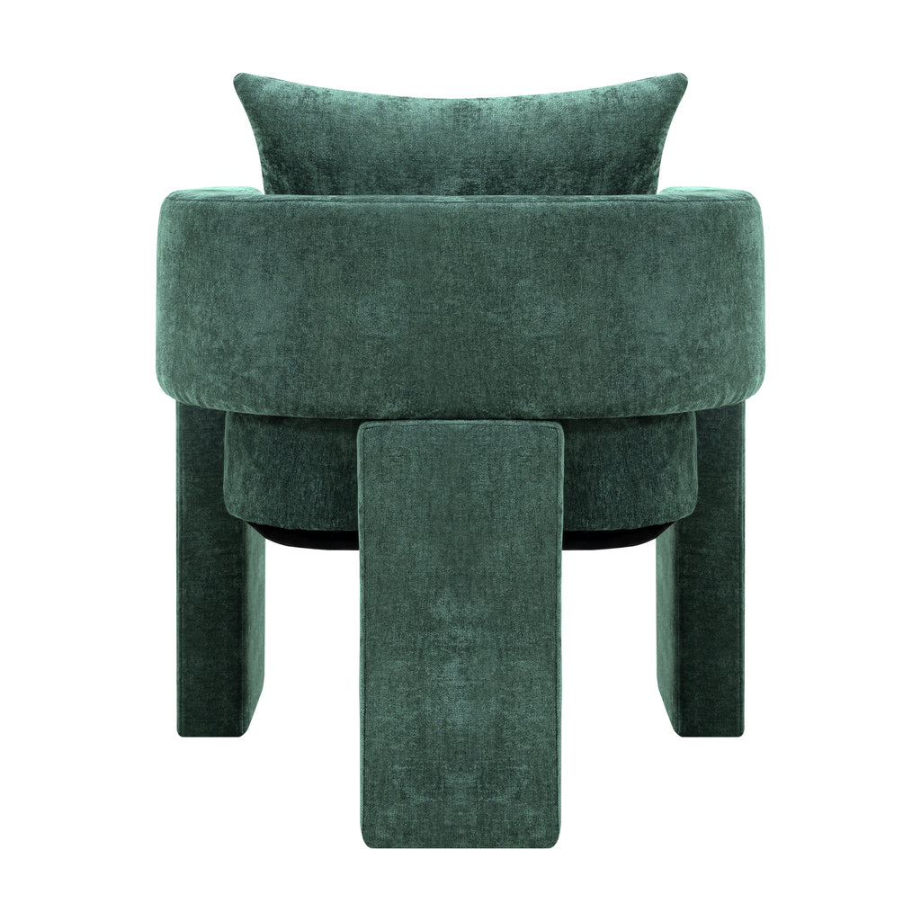 Modern 3-Leg Chenille Accent Chair with Ergonomic Arms & Removable Pillow, Plush Small Space Armchair, Single Sofa Chair for Living Room, Bedroom, Dining Room and Office, Dark Green