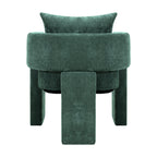Modern 3-Leg Chenille Accent Chair with Ergonomic Arms & Removable Pillow, Plush Small Space Armchair, Single Sofa Chair for Living Room, Bedroom, Dining Room and Office, Dark Green